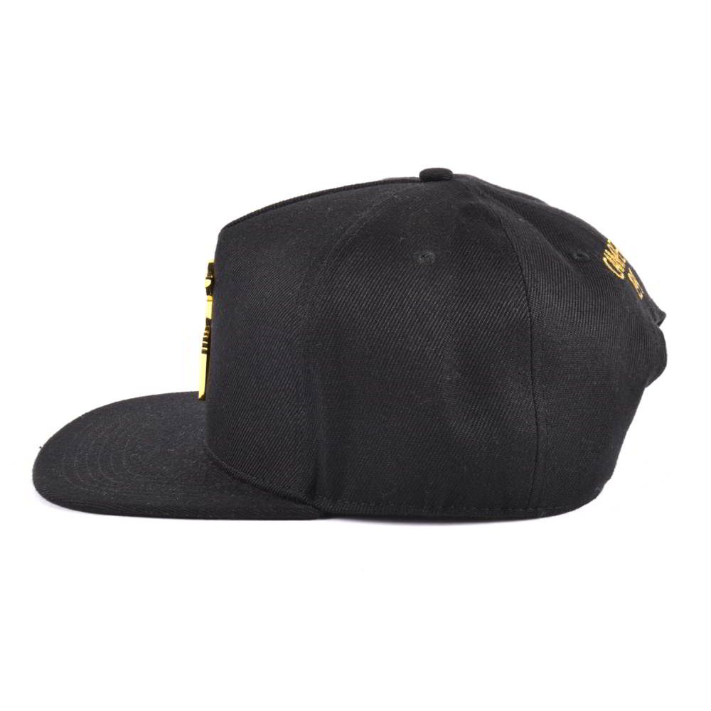 5 panels metal plate black snapback hats