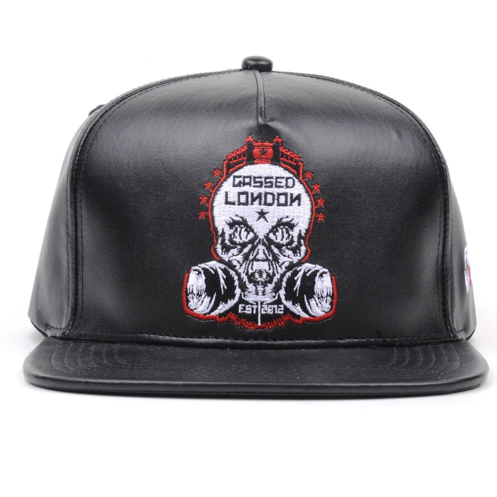 embroidery logo black leather snapback hats