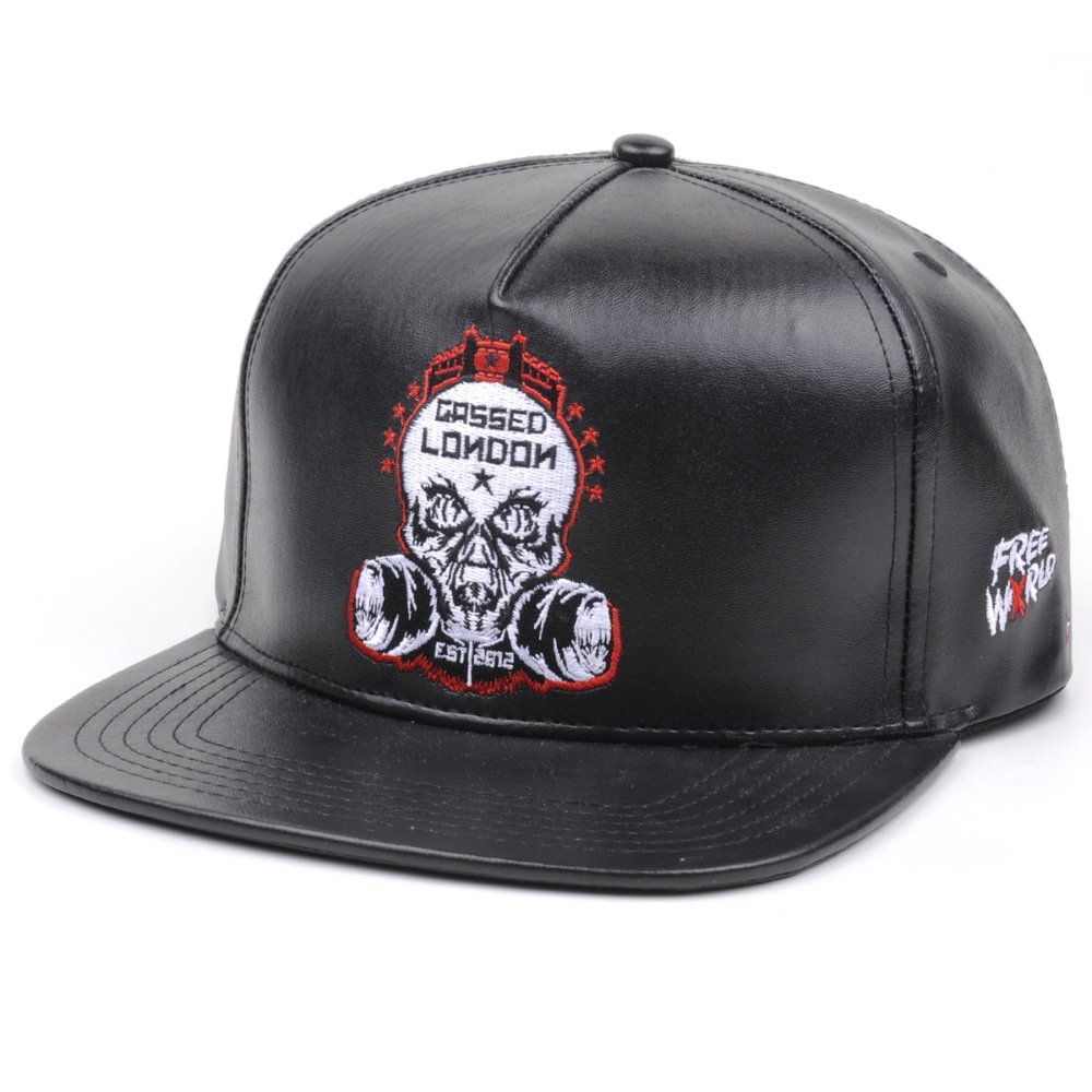 embroidery logo black leather snapback hats