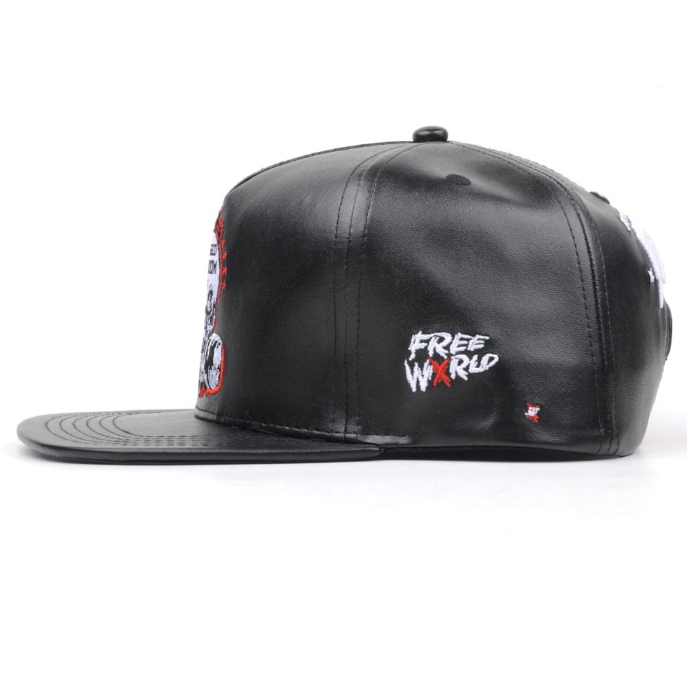 embroidery logo black leather snapback hats