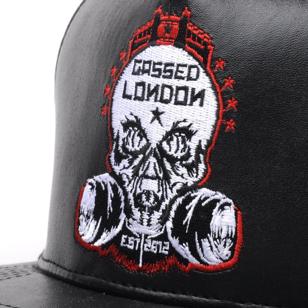 embroidery logo black leather snapback hats