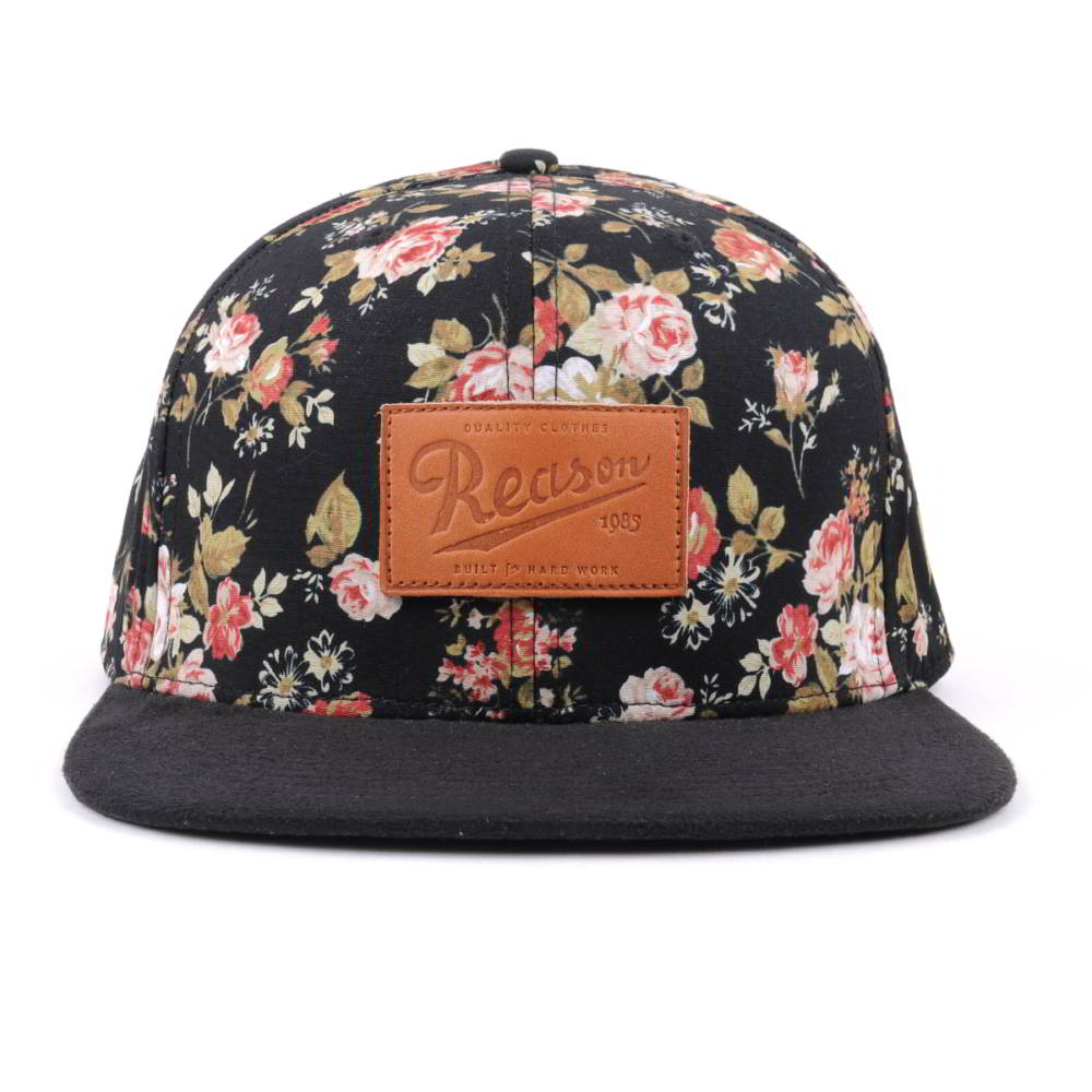 >leather patch flower printing snapback hats