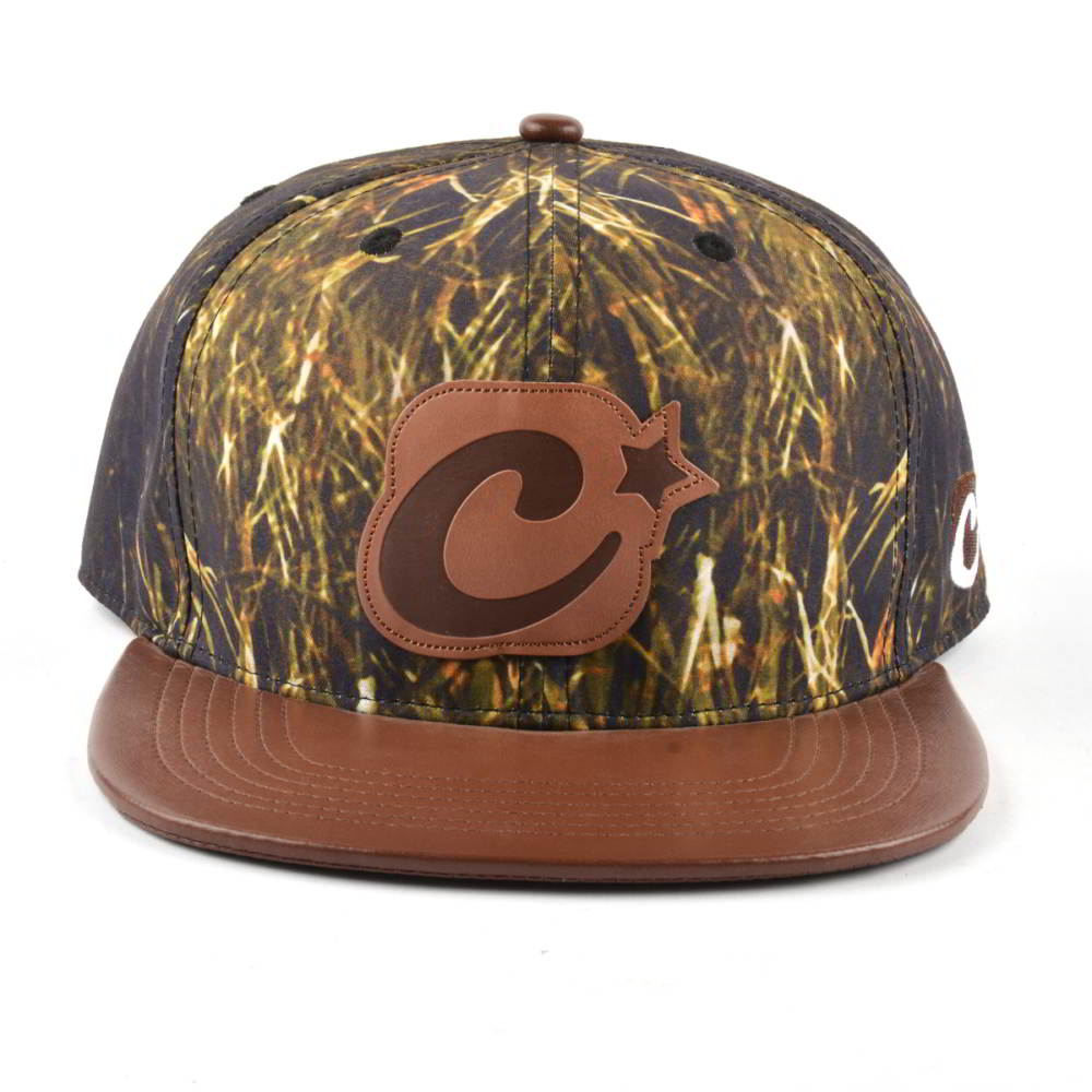 >leather patch and brim printing snapback hats