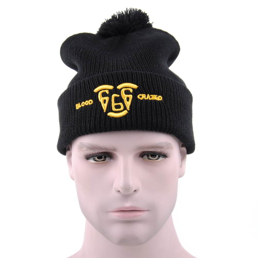 plain embroidery black slouchy winter beanies