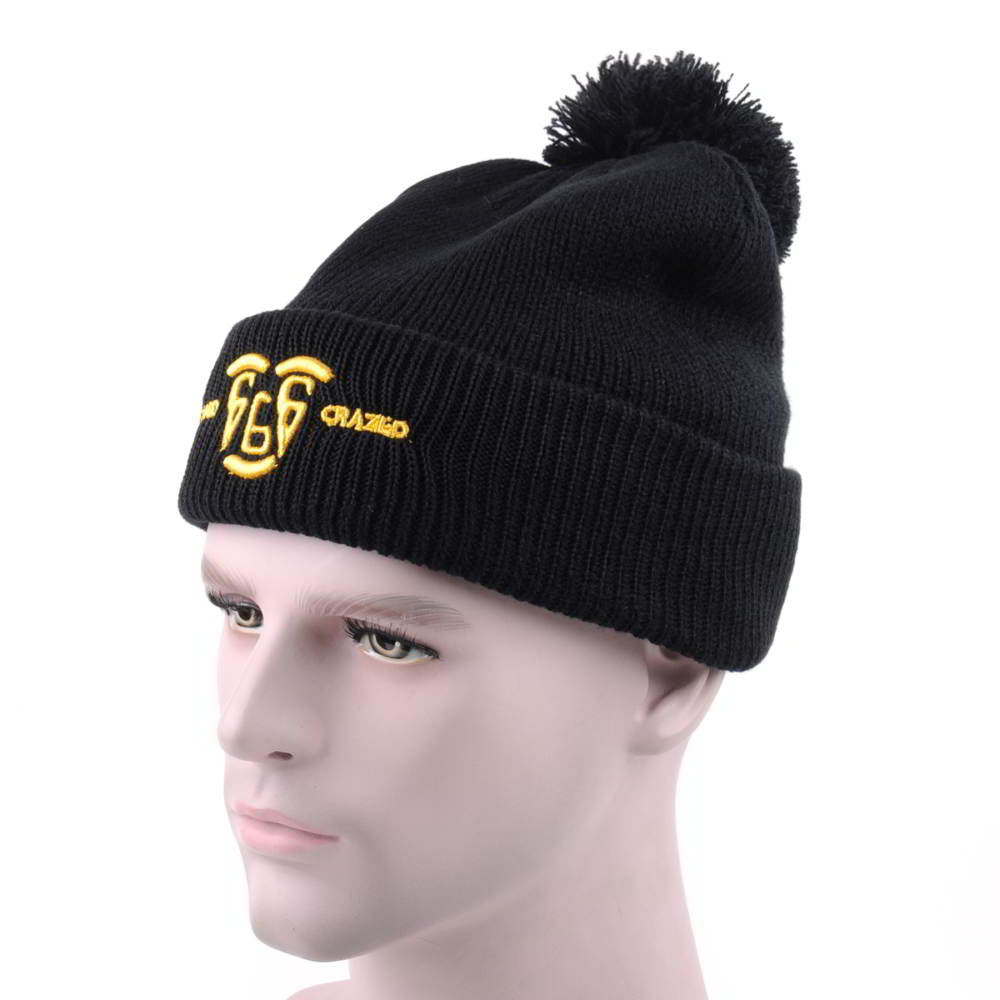 plain embroidery black slouchy winter beanies