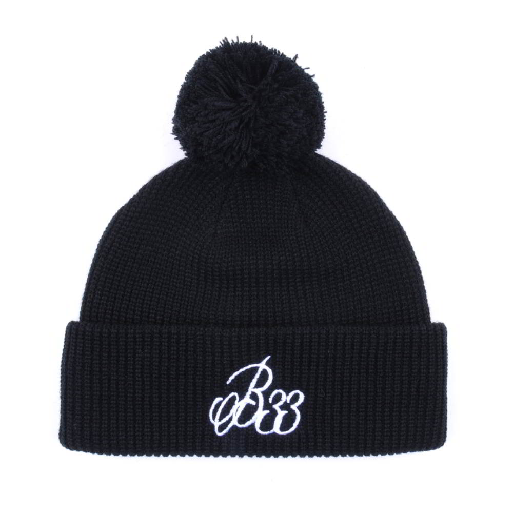 >plain embroidery black winter knitted cuffed beanies