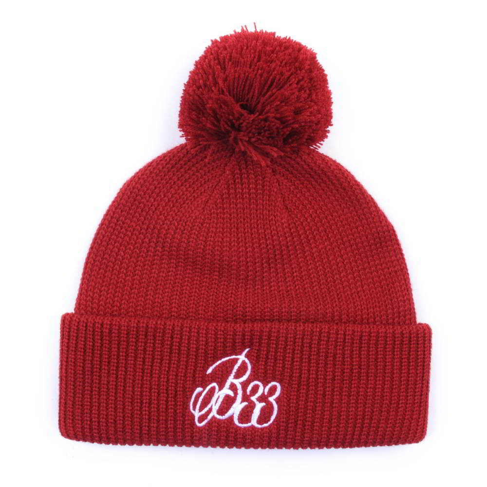 >red winter cuffed embroidery winter caps beanies