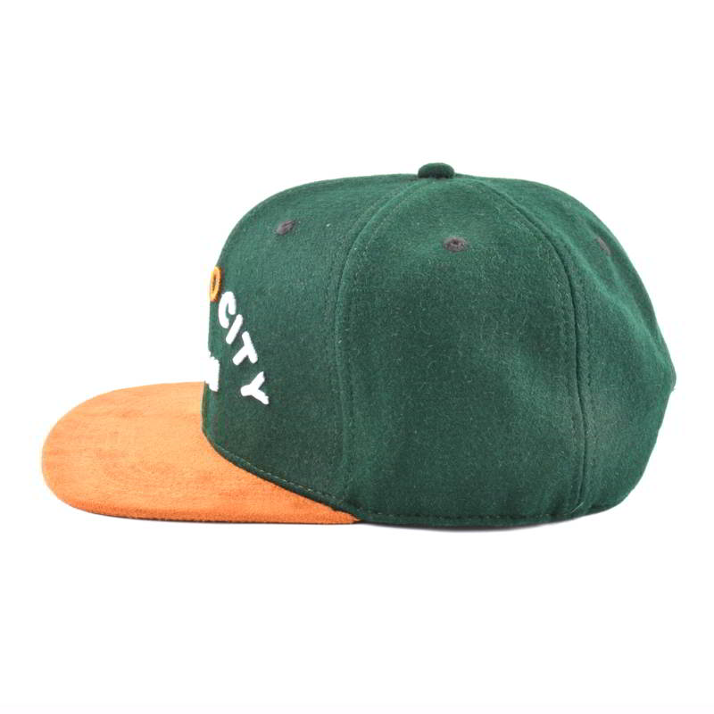 suede brim 3d embroidery metal wool snapback caps