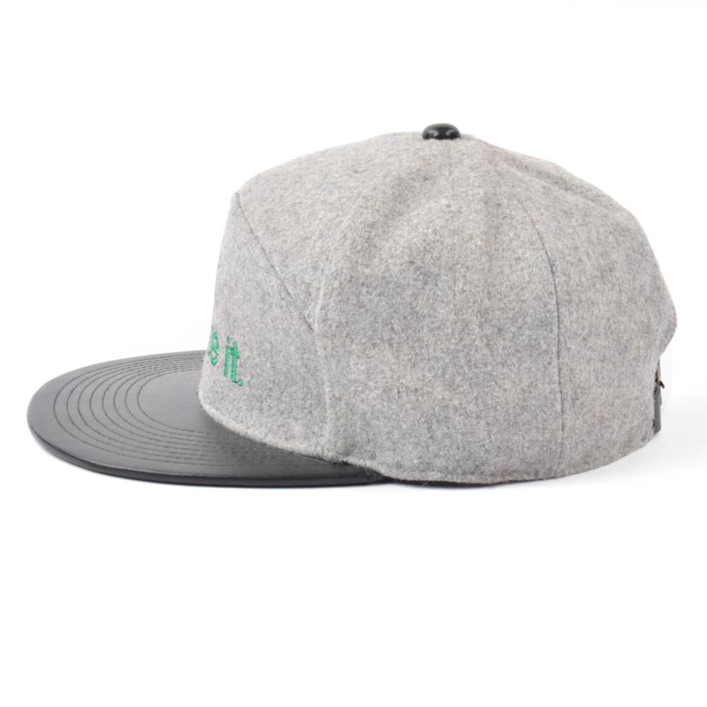 plain embroidery leather brim plain melton wool snapback hats