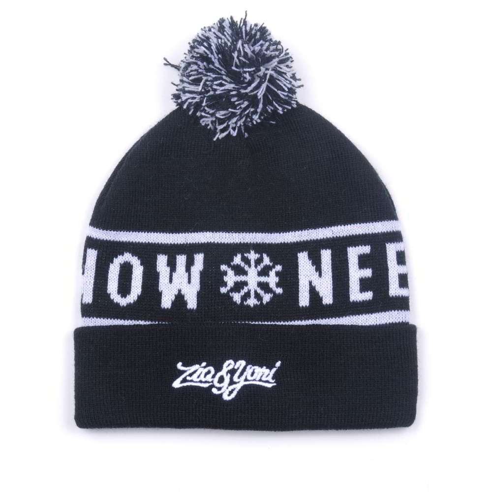 >jacquard logo pom pom black winter beanies