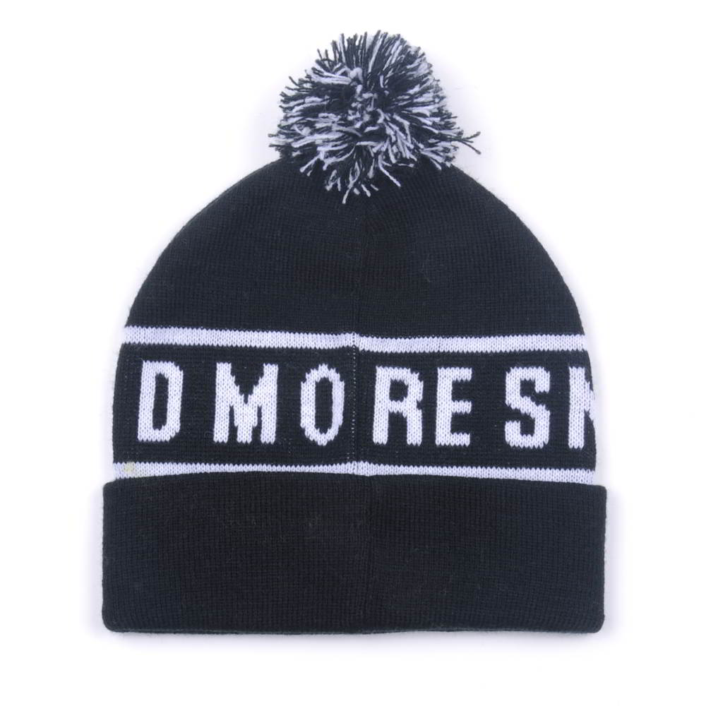 jacquard logo pom pom black winter beanies