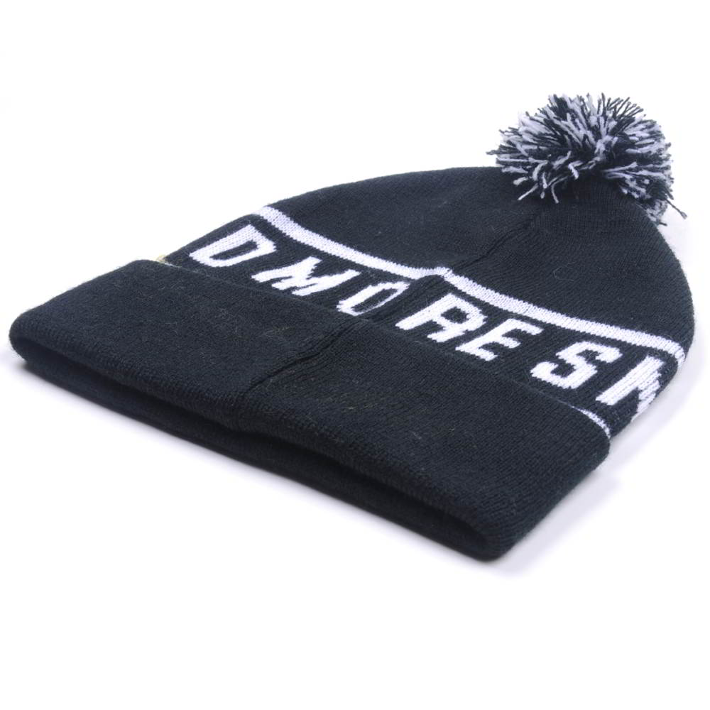 jacquard logo pom pom black winter beanies