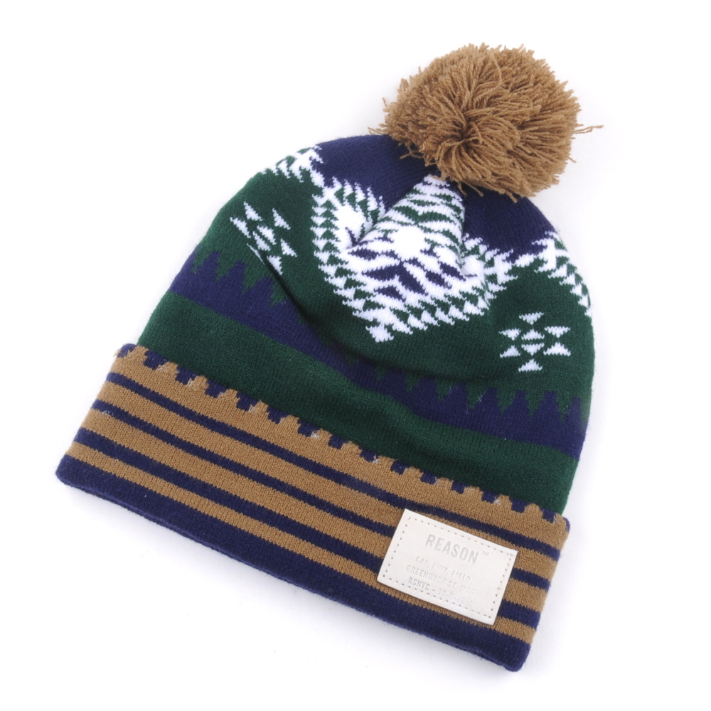 jacquard winter stripes pom pom beanies custom