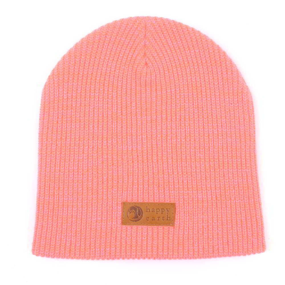 plain leather logo pink winter cuffed beanies