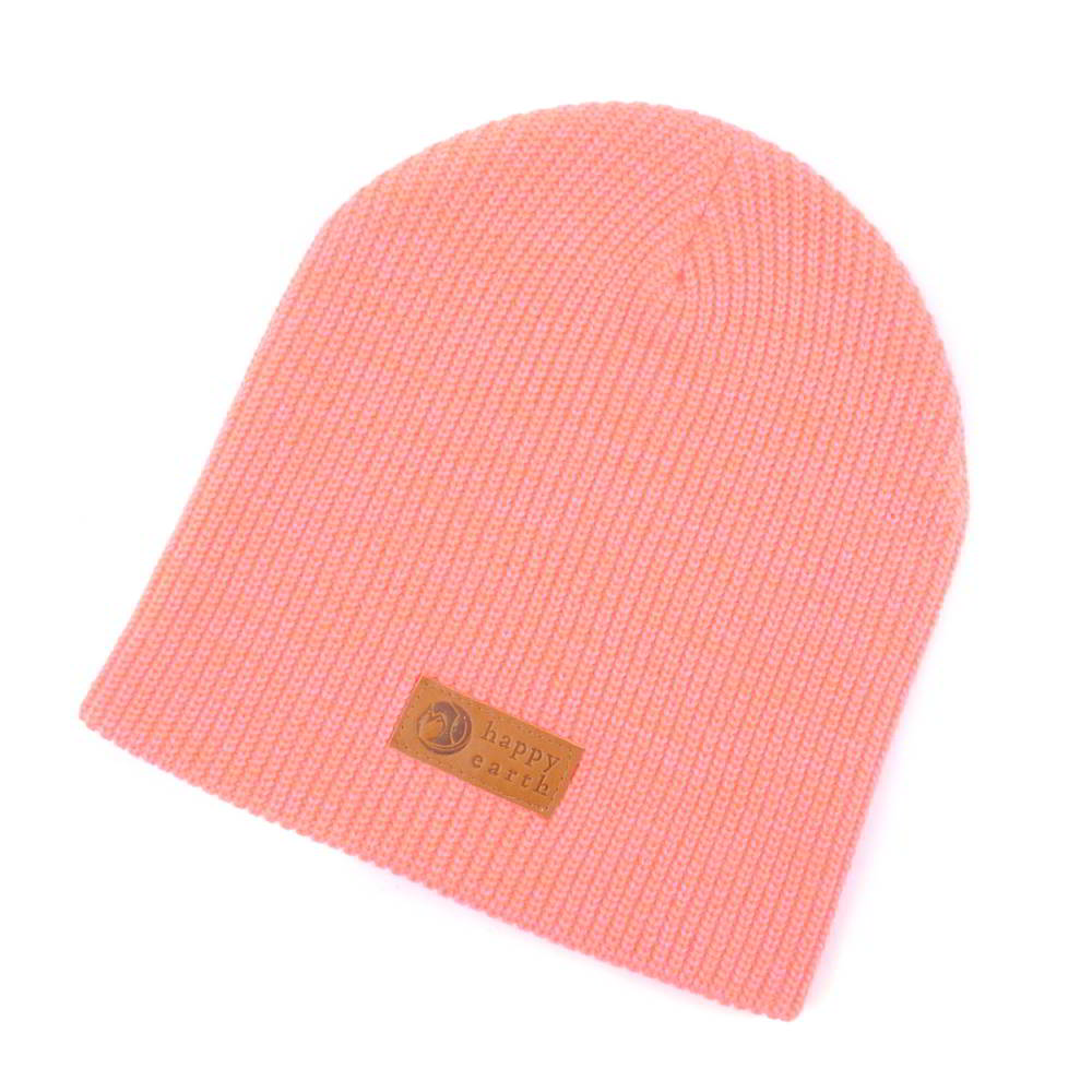 plain leather logo pink winter cuffed beanies