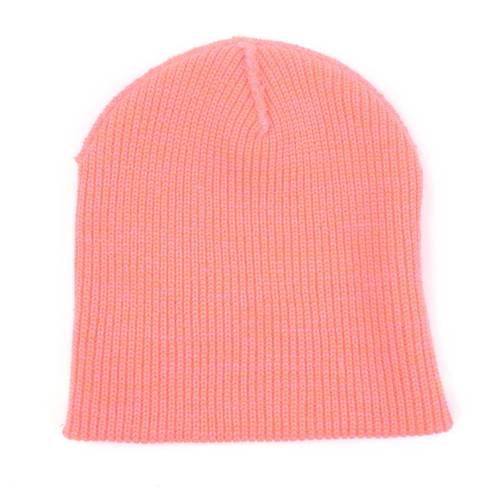 plain leather logo pink winter cuffed beanies