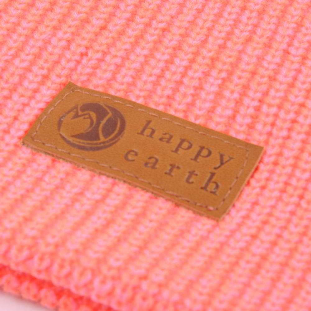 plain leather logo pink winter cuffed beanies