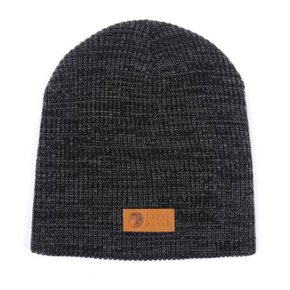 >leather patch cuffed winter caps beanies