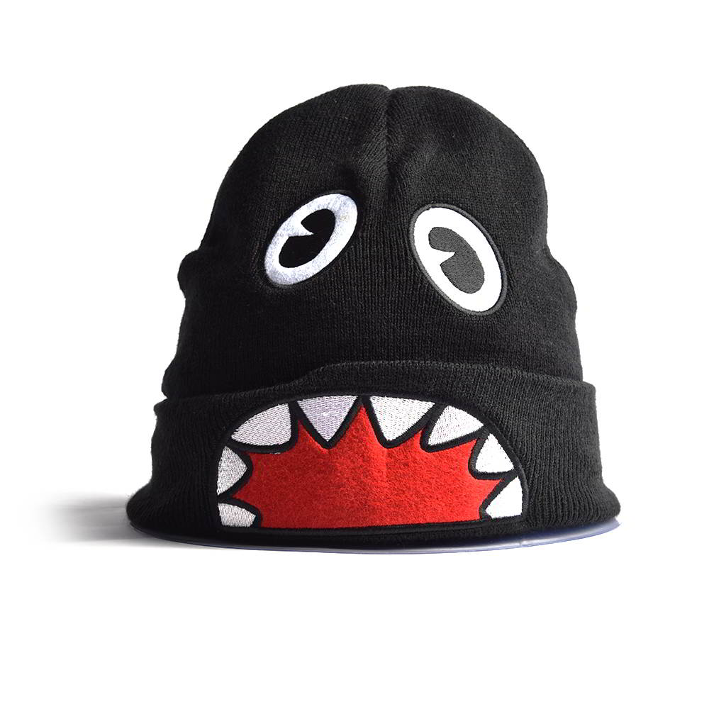 >black cartoon cuffed warm winter beanies hats