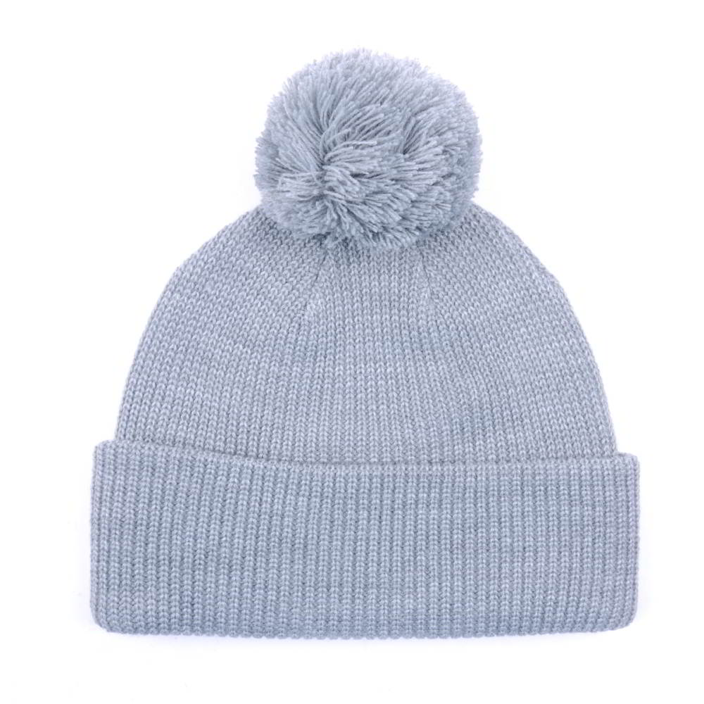 gray beanies embroidery logo cuffed pom beanies