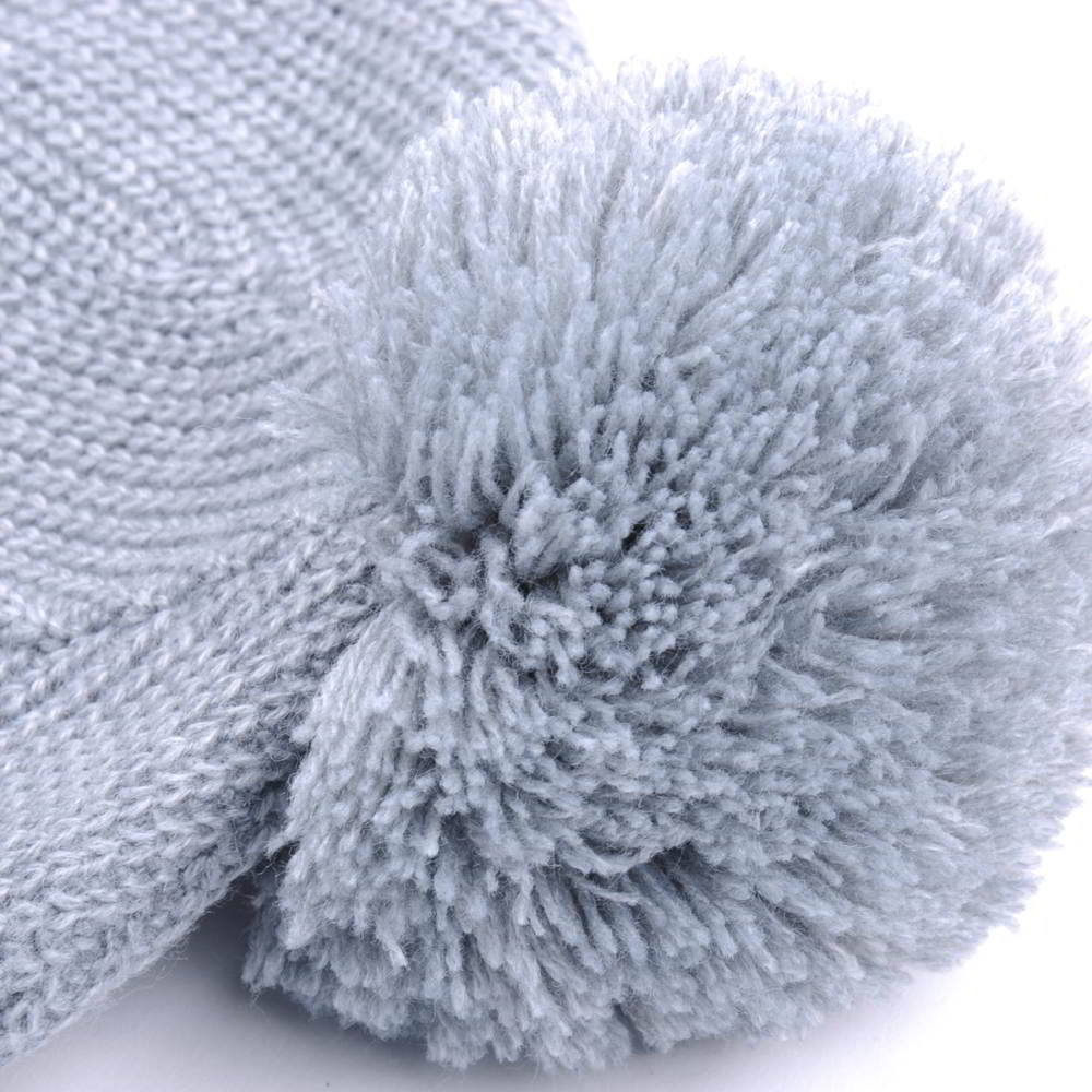 gray beanies embroidery logo cuffed pom beanies