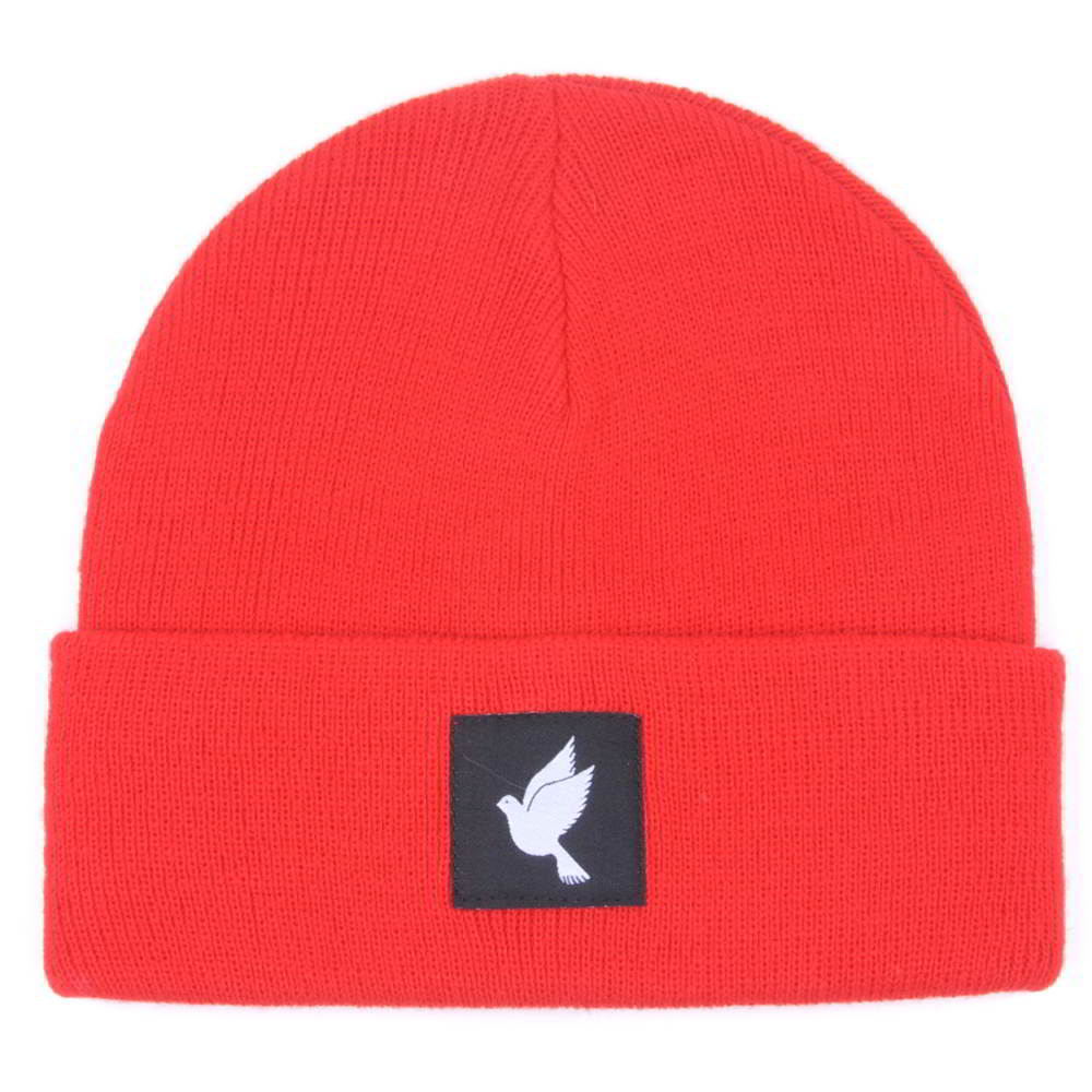 >plain logo red knit cuffed hats beanies