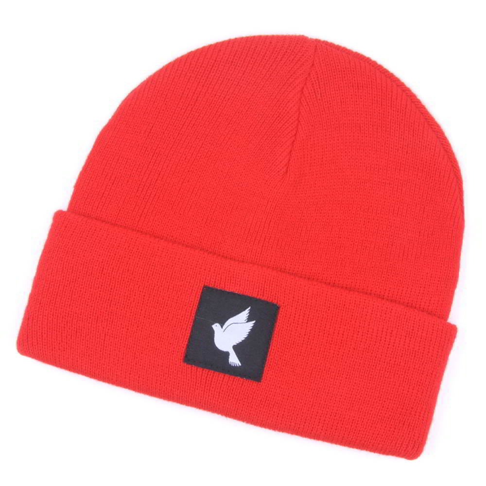 plain logo red knit cuffed hats beanies