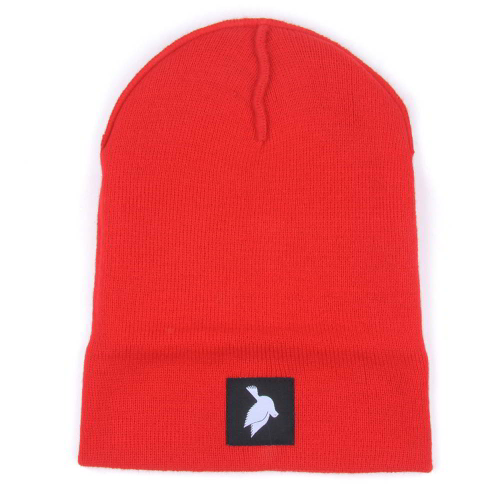 plain logo red knit cuffed hats beanies