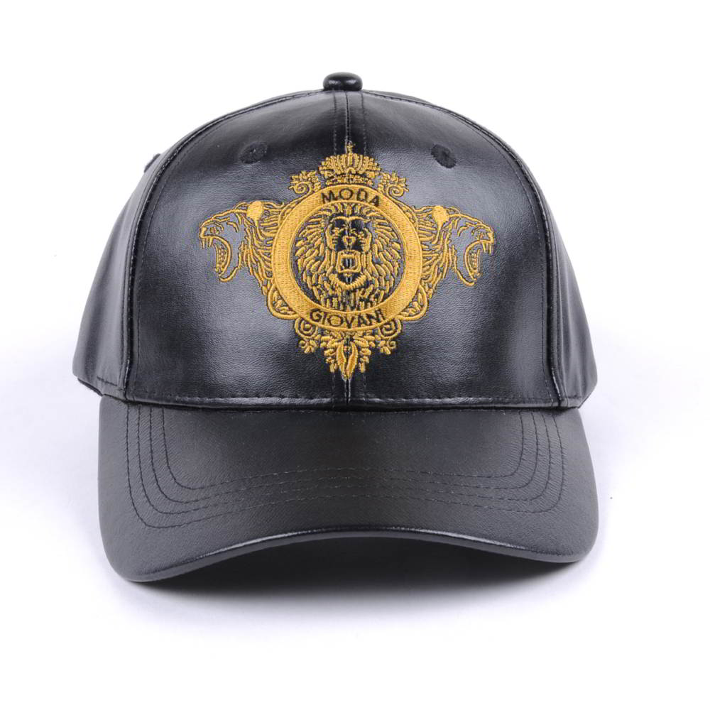 >flat embroidery black leather baseball caps