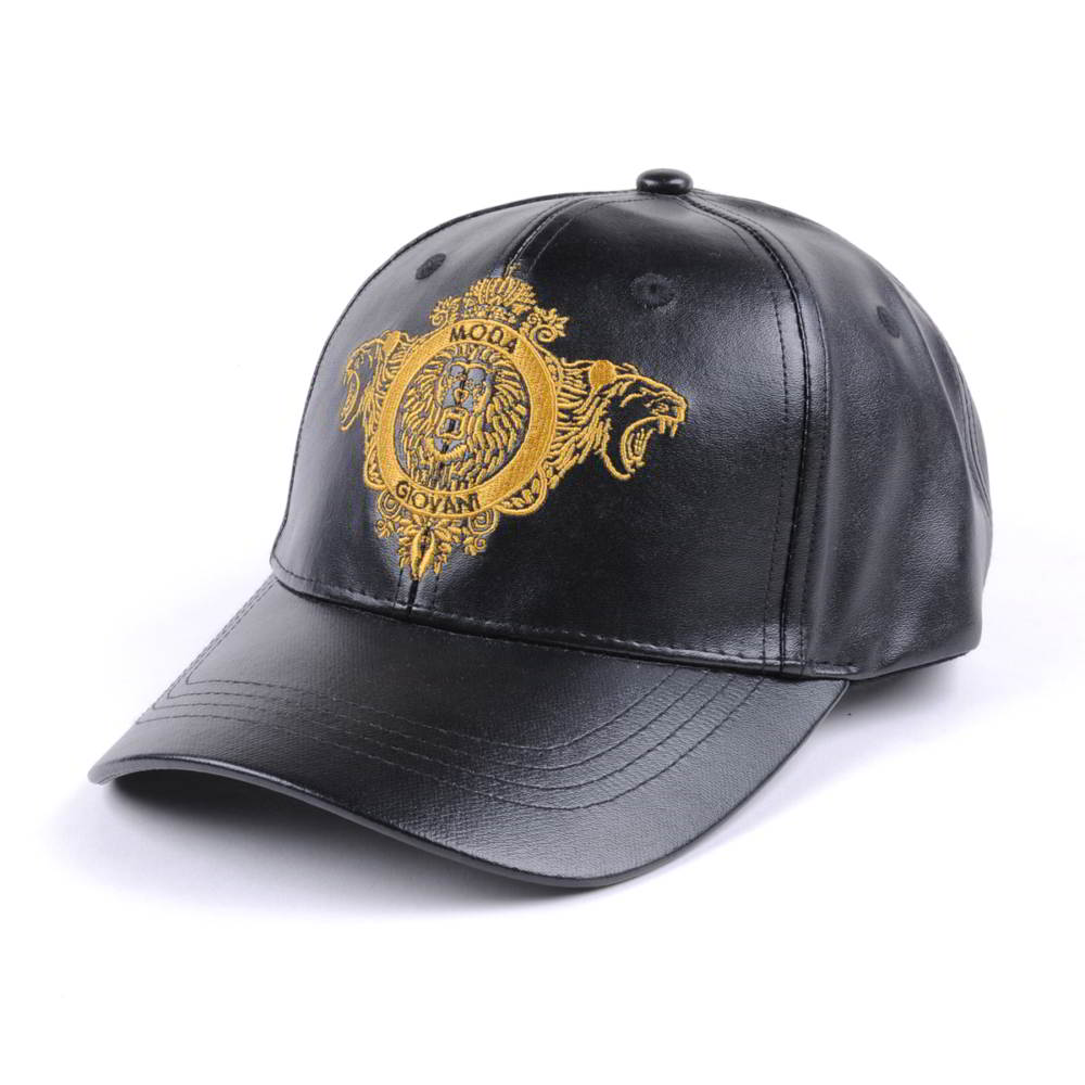 flat embroidery black leather baseball caps