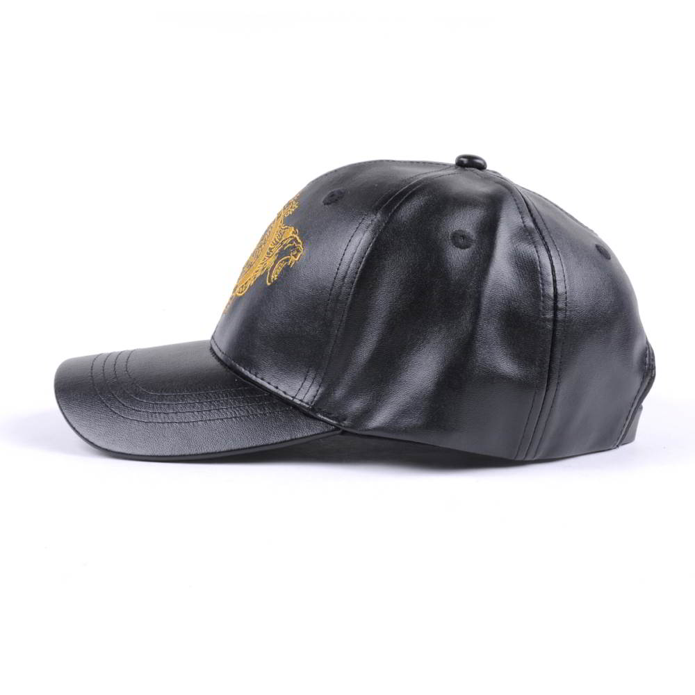 flat embroidery black leather baseball caps