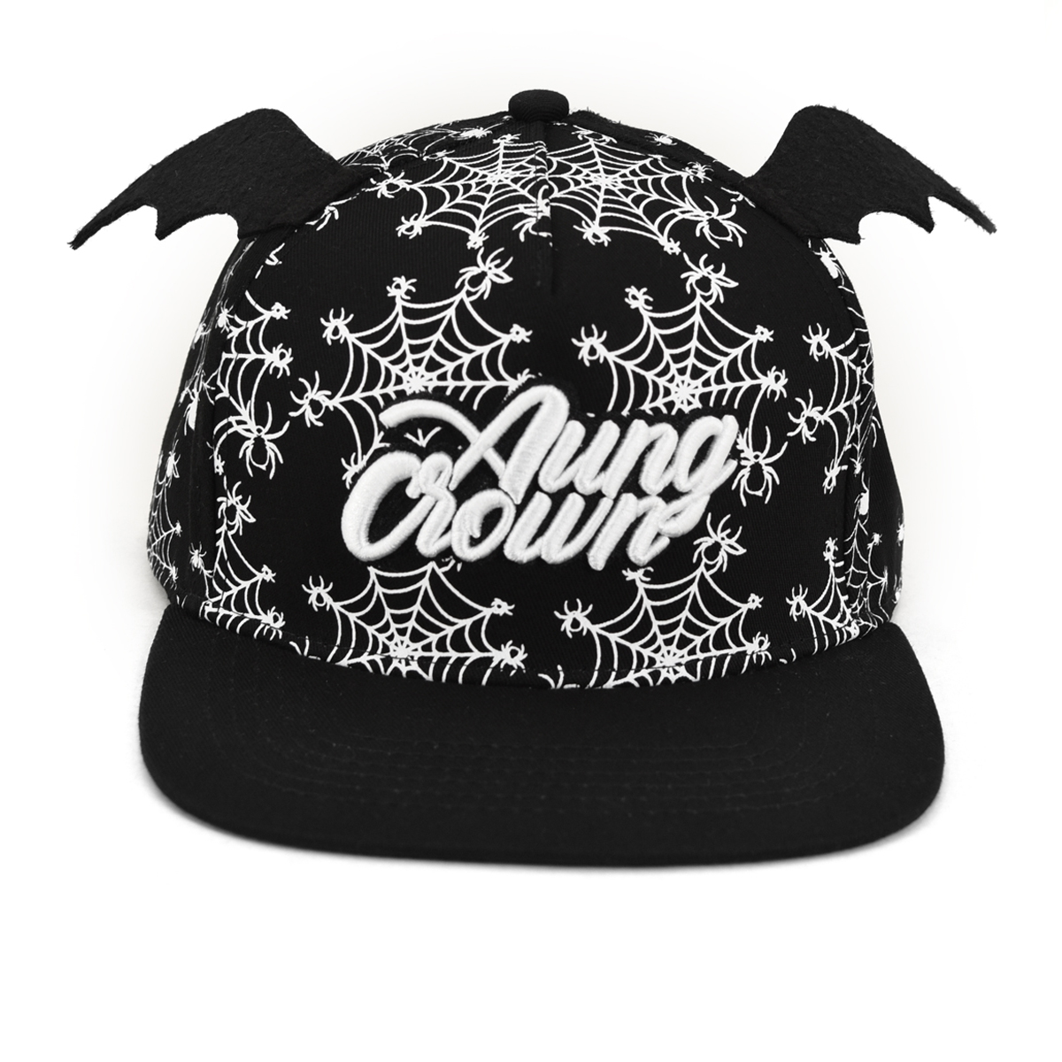 cotton fashion children snapback hat spider web pattern printing 3D embroidery best gift for kids black-white