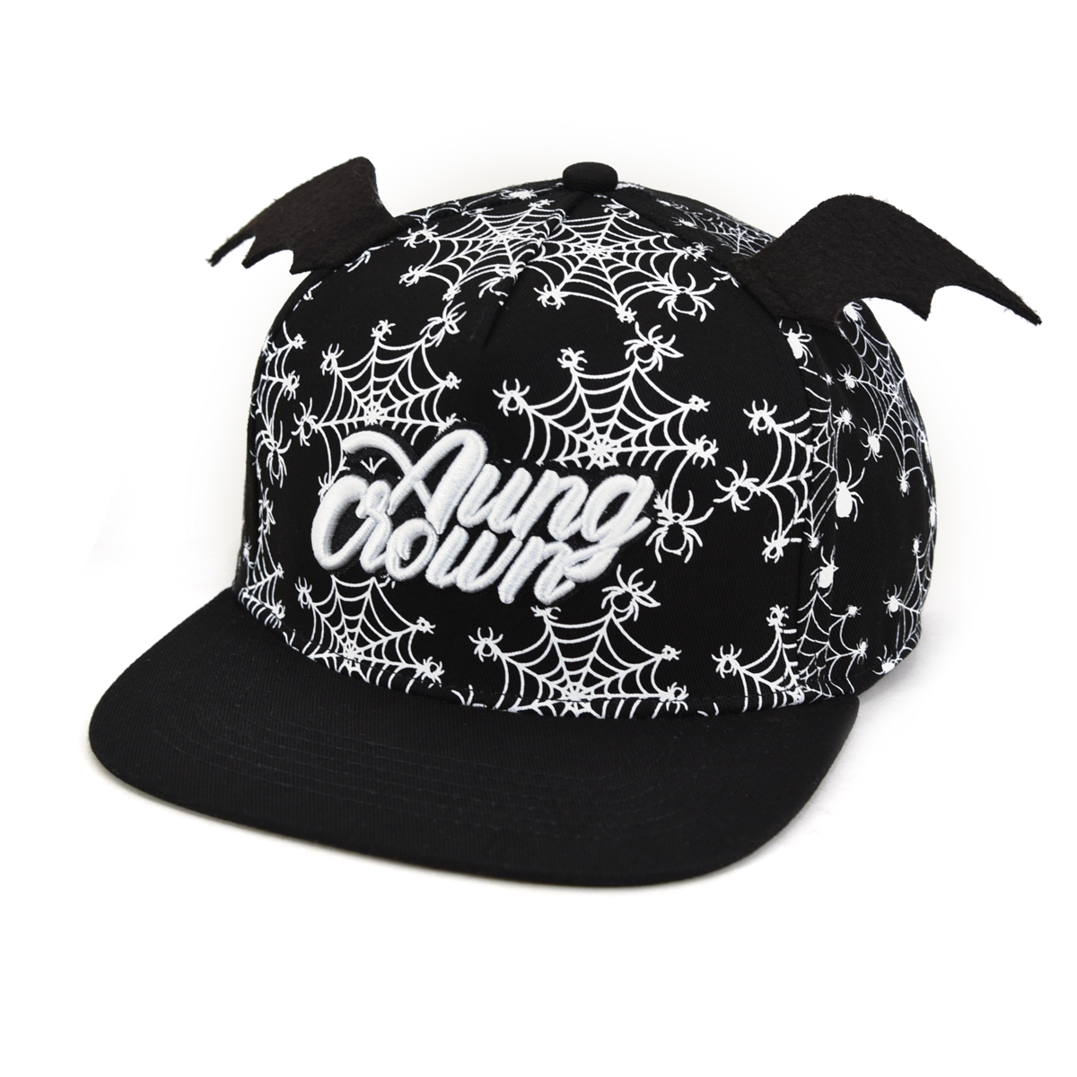 cotton fashion children snapback hat spider web pattern printing 3D embroidery best gift for kids black-white