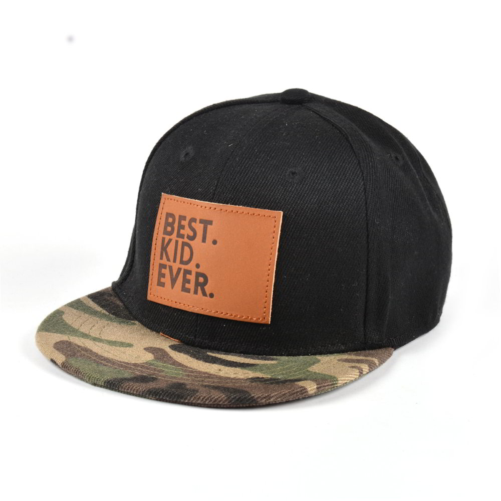 camo brim leather patch snapback children caps