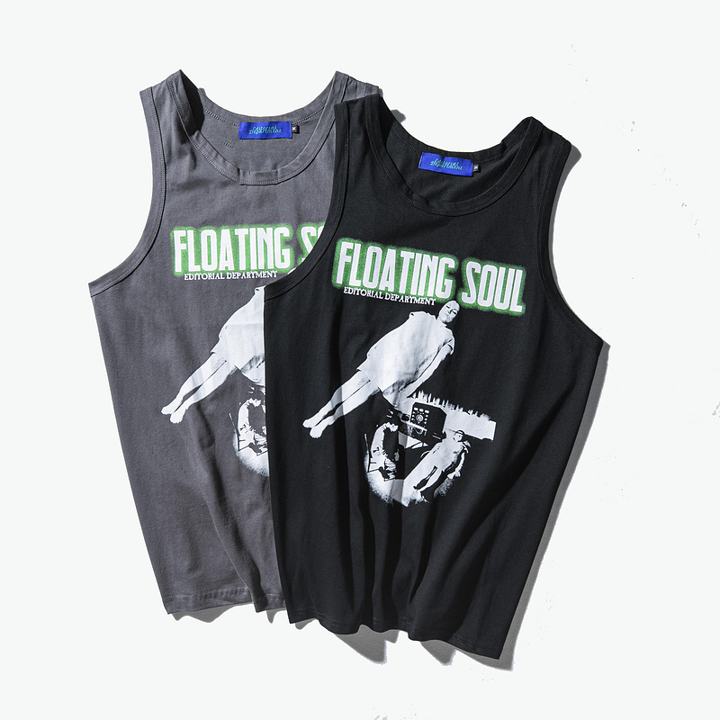 Sleeveless 3D printed floating soul pattern tank top