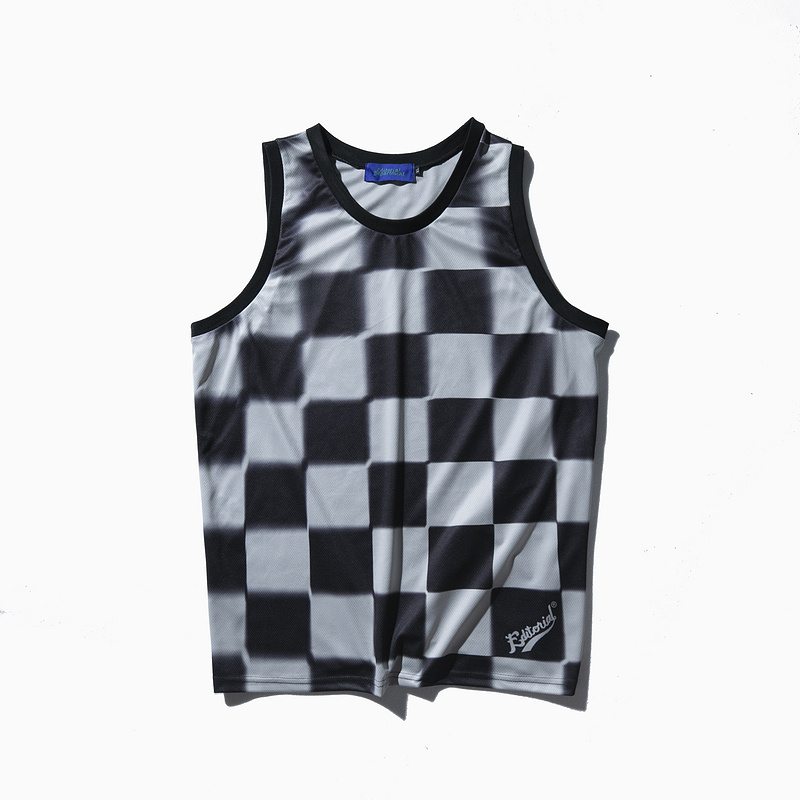 >Checker pattern soft cotton tank top for men