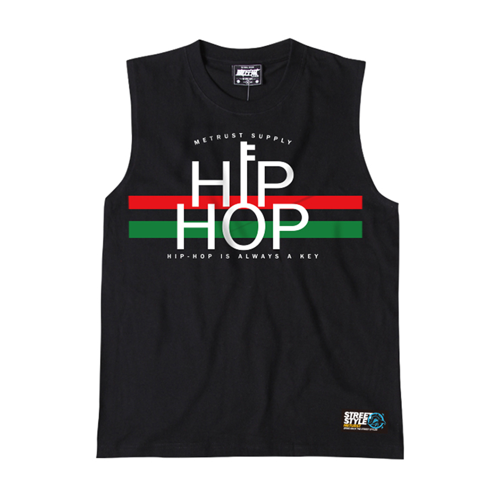 black printed graphic hip hop tank top for men