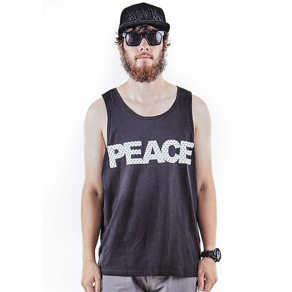 Black funny printed characters tank top for men