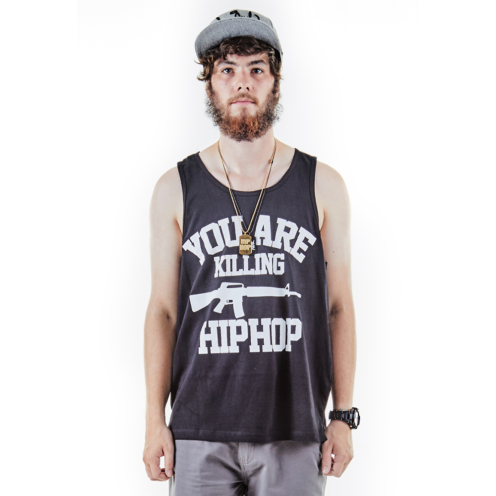 >Black classic loose sport graphic tank top for men