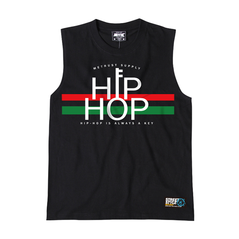 >black printed graphic hip hop tank top for men