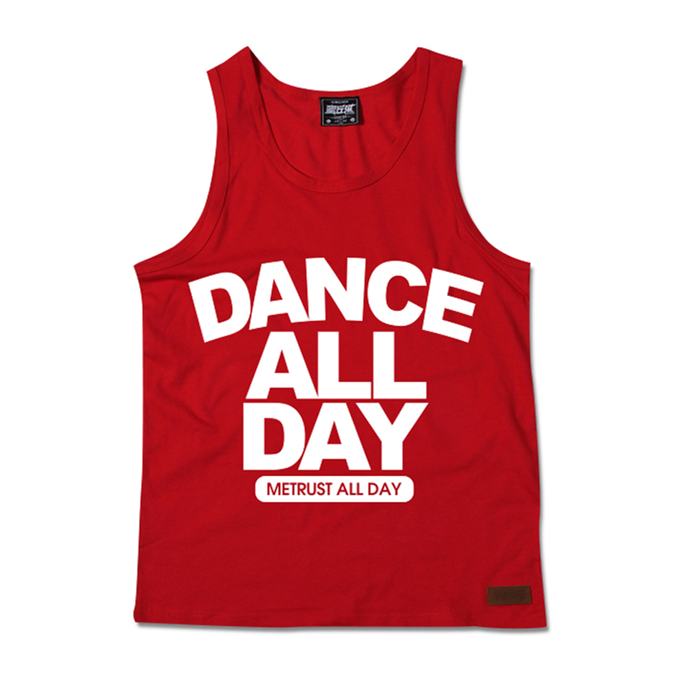 >Red graphic tank top for men and women